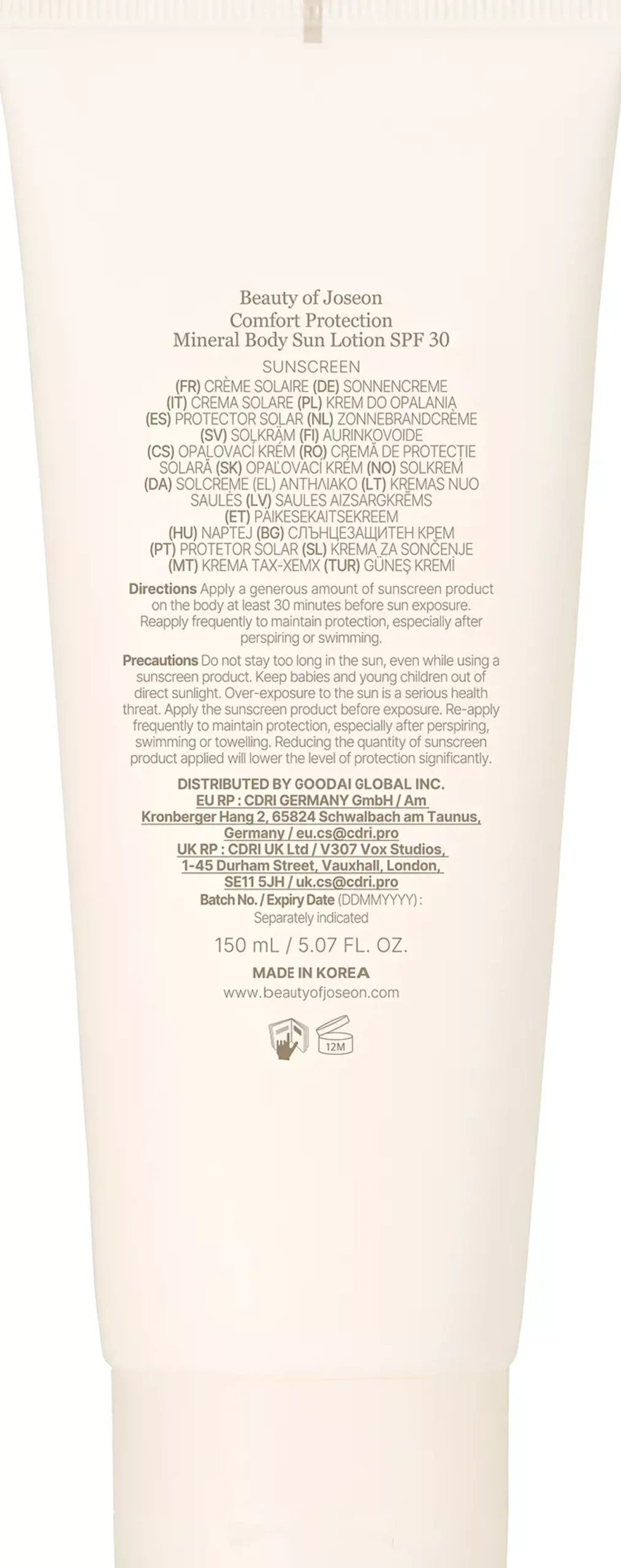 Beauty of Joseon Comfort Protection Mineral Body Sun Lotion SPF30 Face & Body 150 ml
