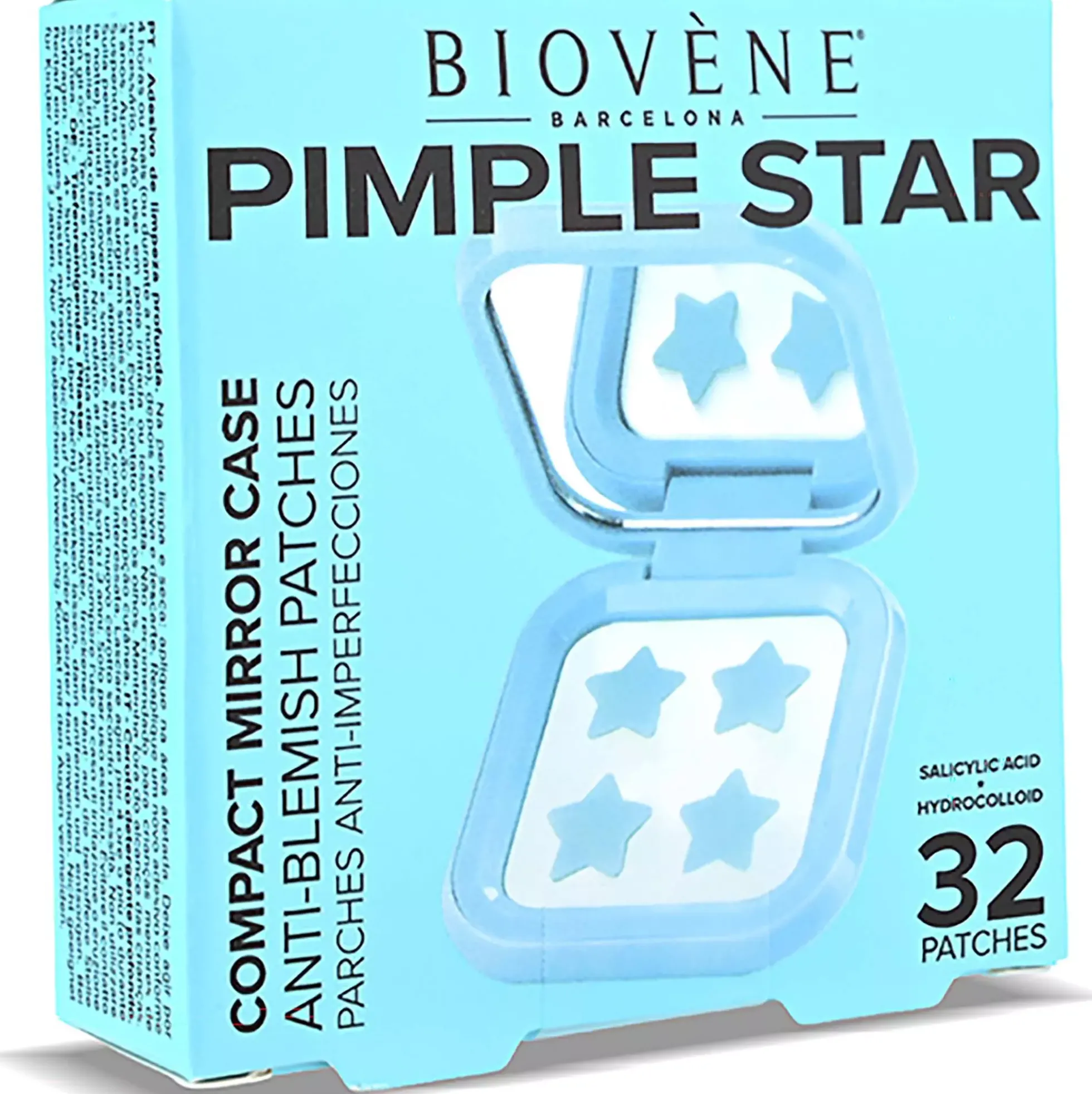 Biovène PIMPLE STAR PATCHES & MIRROR CASE Blue Pimple Patches - Anti-Blemish Stars in portable mirror case, 32 patches 4 g