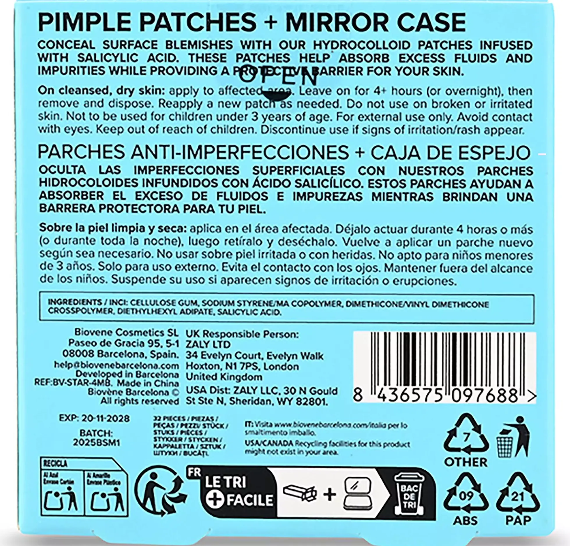 Biovène PIMPLE STAR PATCHES & MIRROR CASE Blue Pimple Patches - Anti-Blemish Stars in portable mirror case, 32 patches 4 g