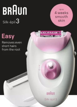 Braun Silk-épil 3 Corded Epilator For Hair Removal Weeks Of Smooth Skin 3-031 Pink