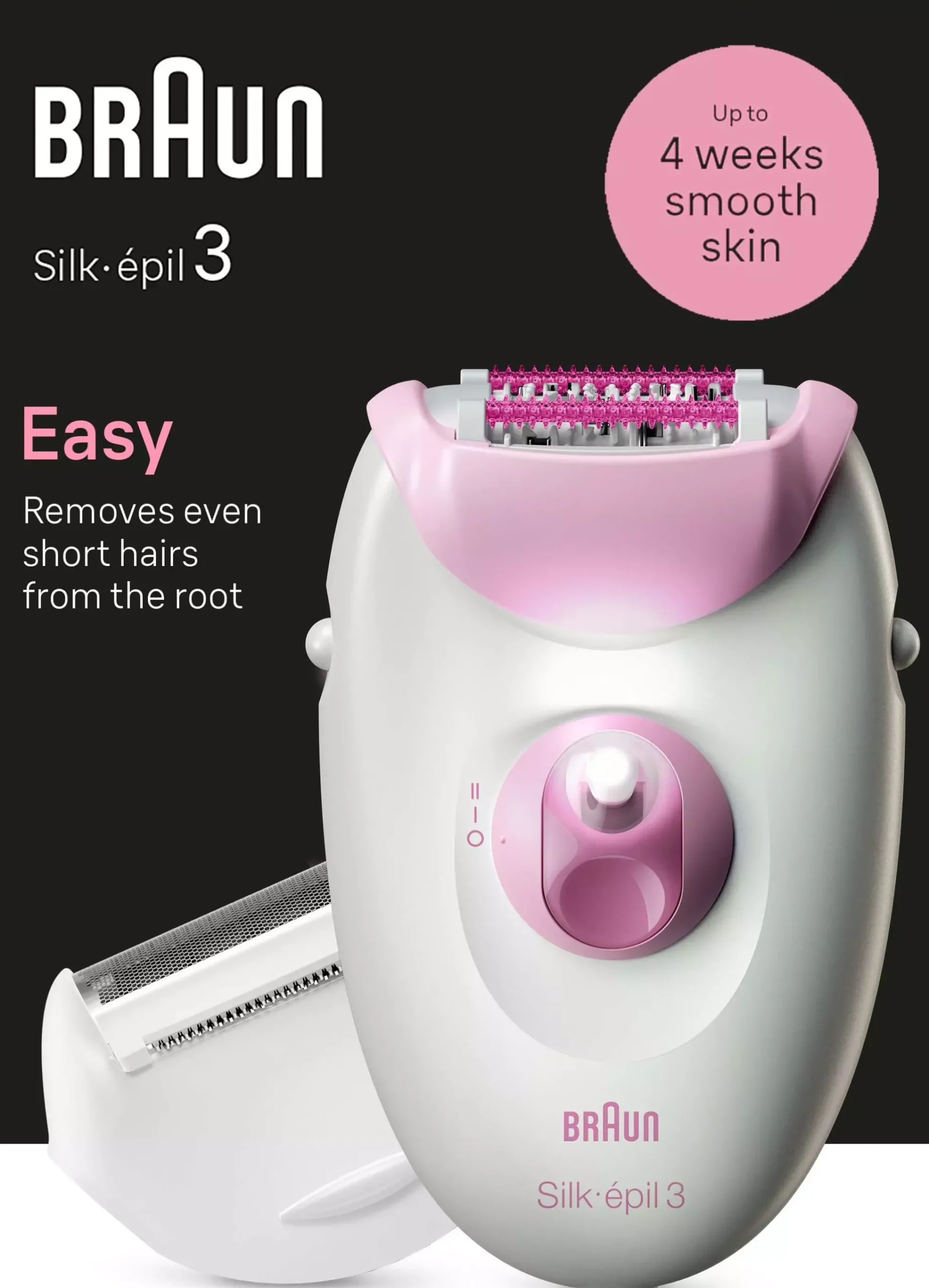 Braun Silk-épil 3 Corded Epilator For Hair Removal Weeks Of Smooth Skin 3-031 Pink