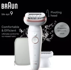 Braun Silk-épil 9 Epilator For Easy Hair Removal Lasting Smooth Skin 9-030 White/Flamingo