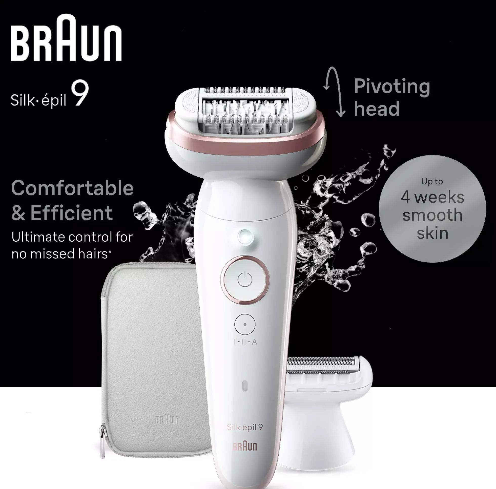 Braun Silk-épil 9 Epilator For Easy Hair Removal Lasting Smooth Skin 9-030 White/Flamingo
