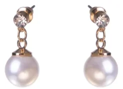 Dazzling Earring Col Clear Crystal On Stud W Hanging MOP Gold