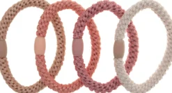 Dazzling Hair Ties 4-Pack Woven Beige/Pink