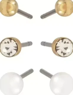 Dazzling J14 Earring Col 3-Pack W Bead Gold