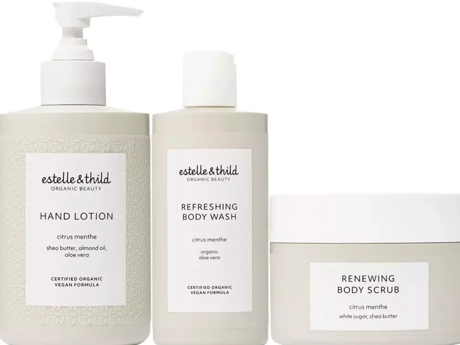 Estelle&Thild Organic BeautyCitrus Menthe Hand Lotion 250 ml & Refreshing Body Wash 200 ml & Renewing Body Scrub 200 ml
