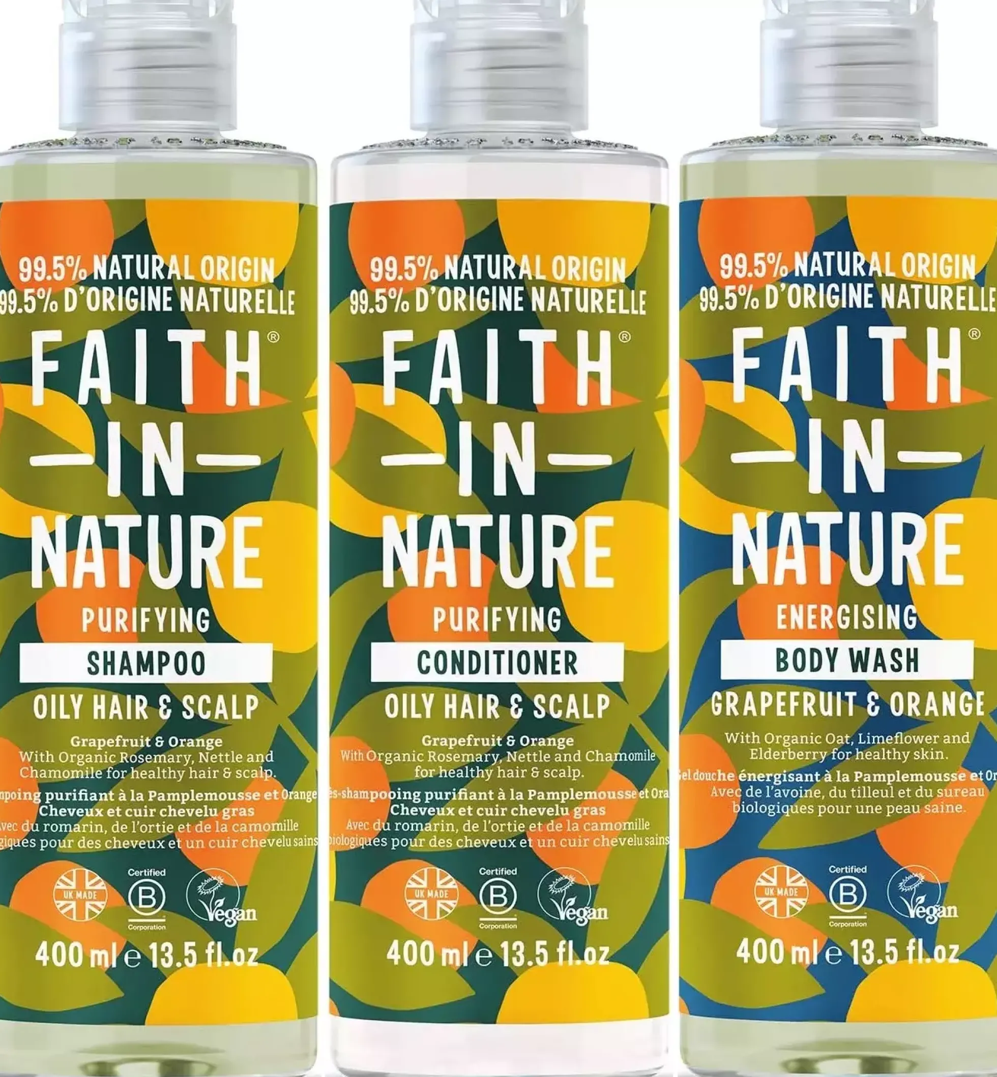 Faith in Nature Bundle Grapefruit & Orange Shampoo 400 ml & Conditioner 400 ml & Body Wash 400 ml
