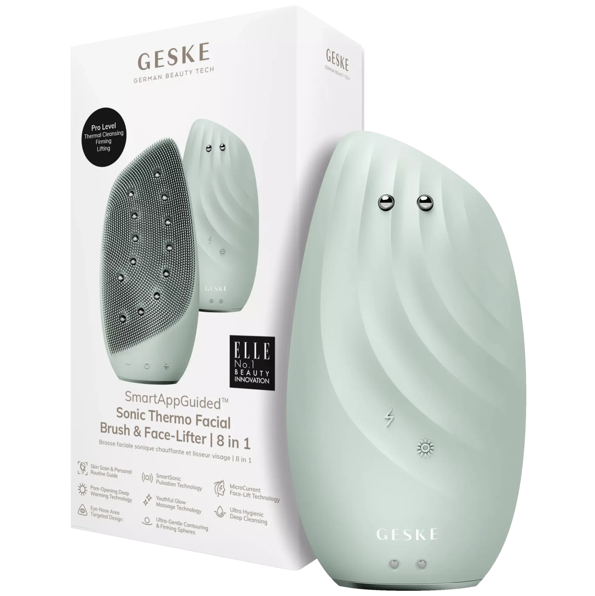 Geske8 in 1 Sonic Thermo Facial Brush & Face-Lifter Green