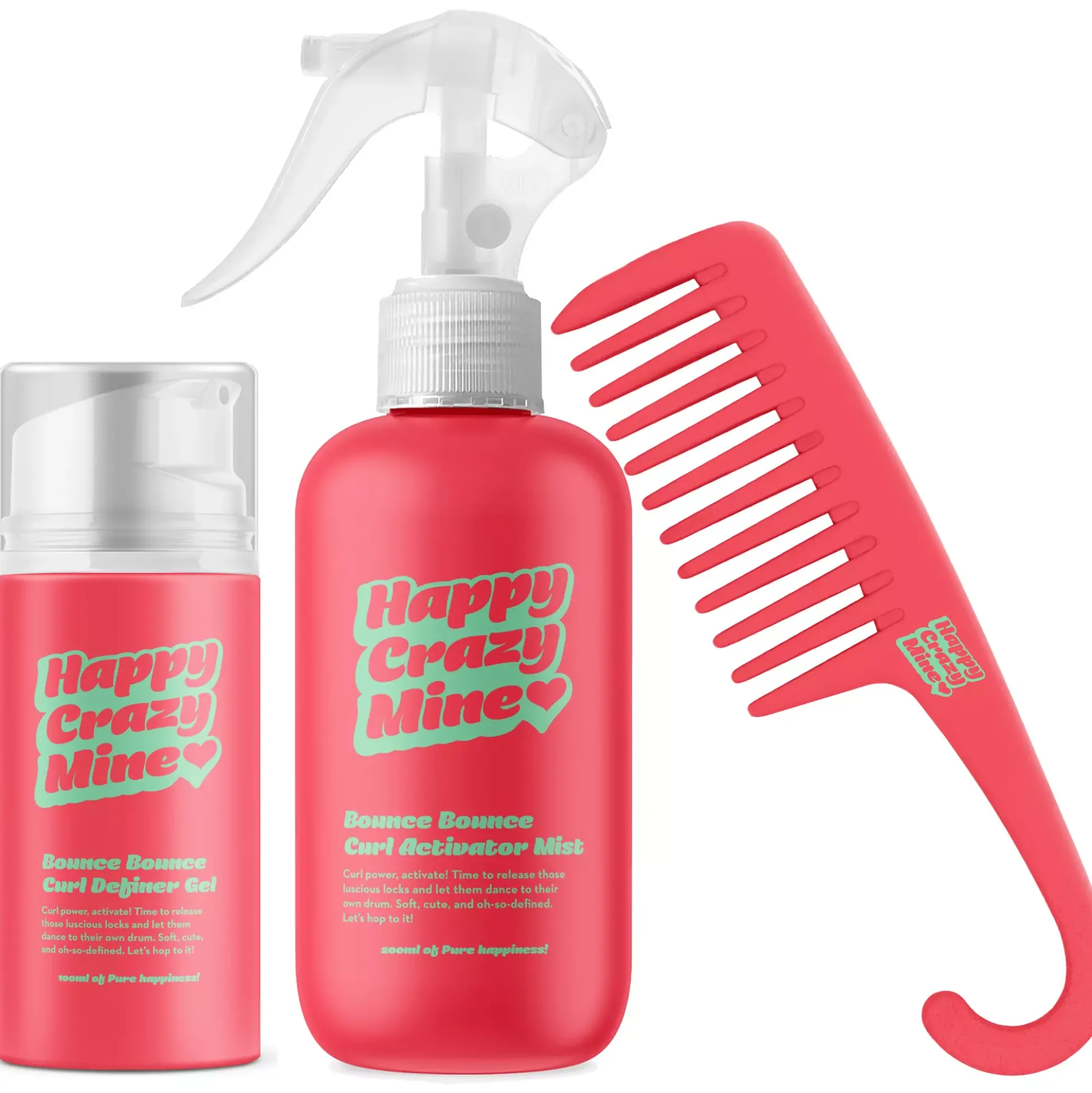 Happy Crazy MineBounce Bounce Curl Activator Mist 200 ml & Curl Definer Gel 100 ml & Curly Comb