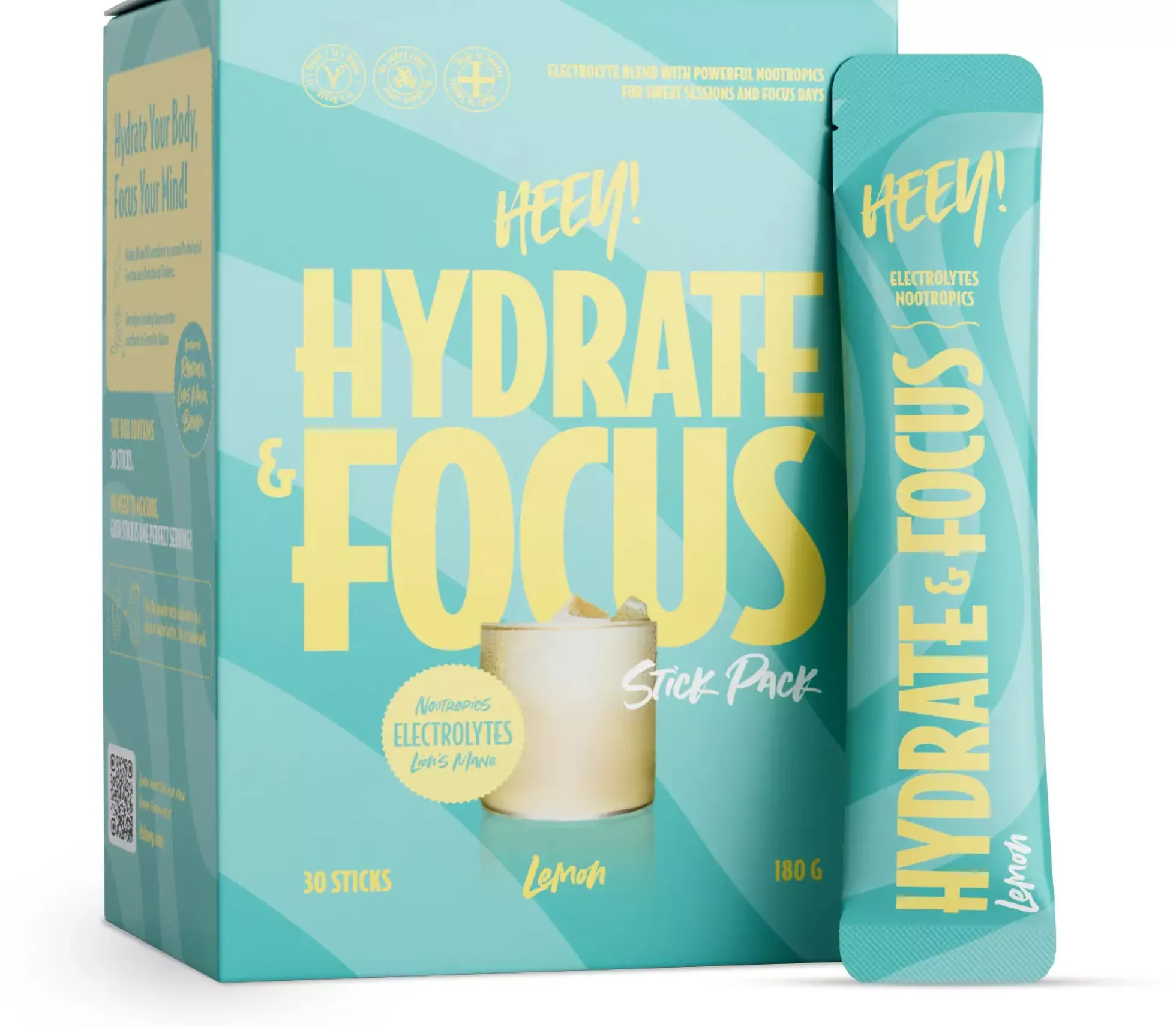 Heey! Hydrate & Focus Electrolytes Lemon Stick Pack 30 st