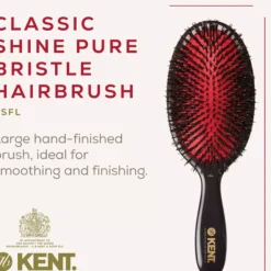 Kent Brushes Classic Shine Large Pure Black Bristle Hairbrush