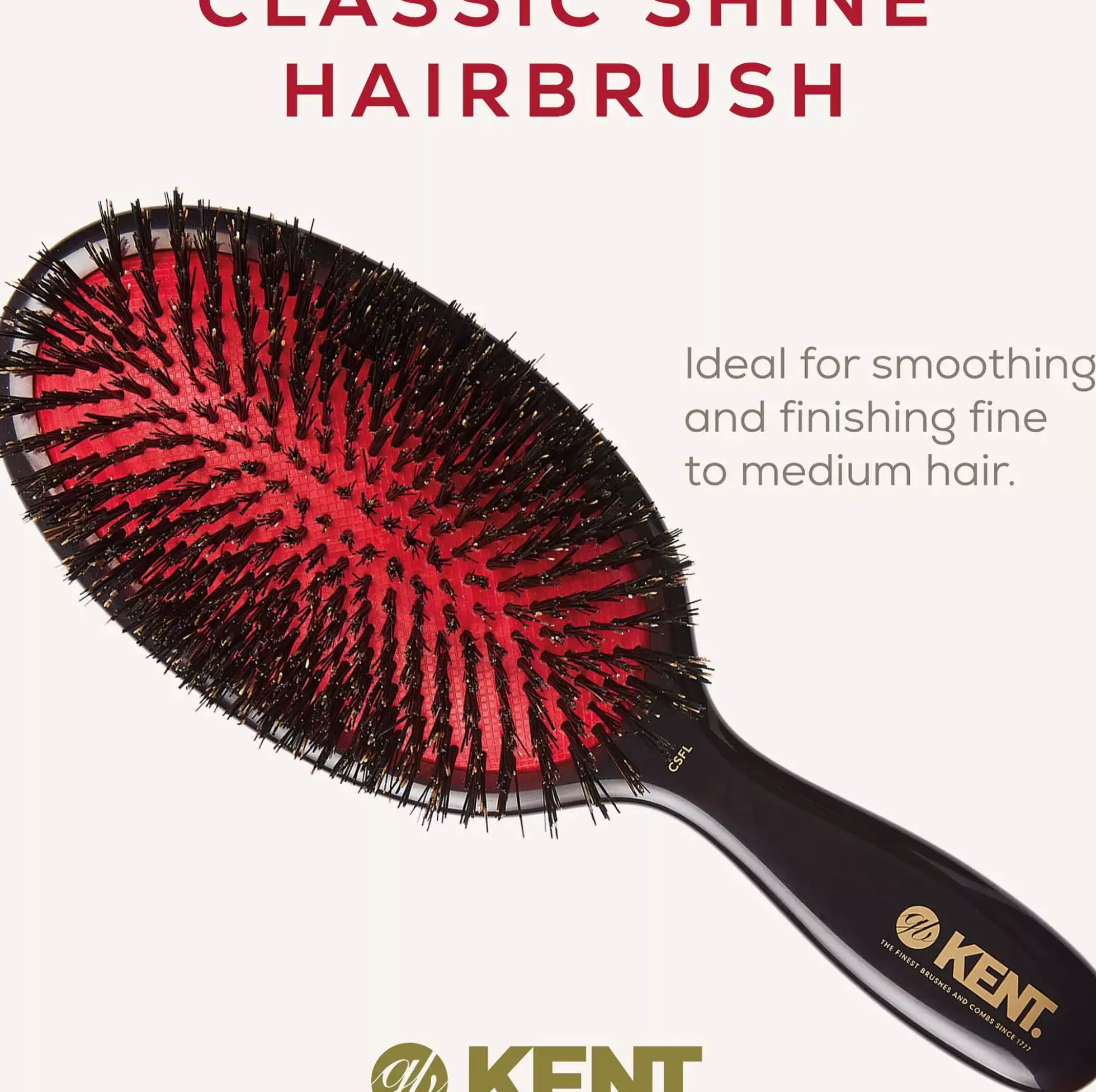 Kent Brushes Classic Shine Large Pure Black Bristle Hairbrush
