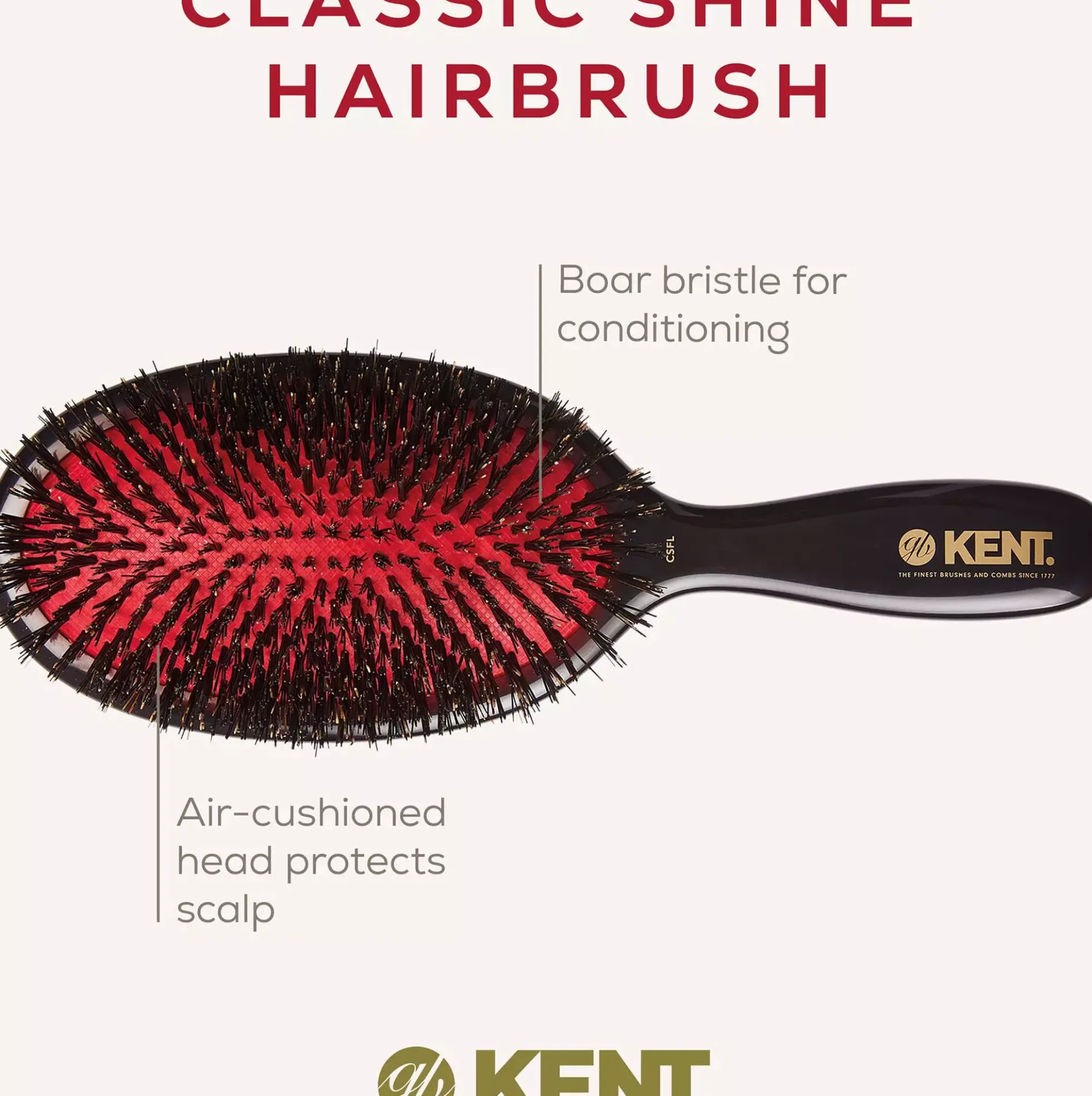 Kent Brushes Classic Shine Large Pure Black Bristle Hairbrush