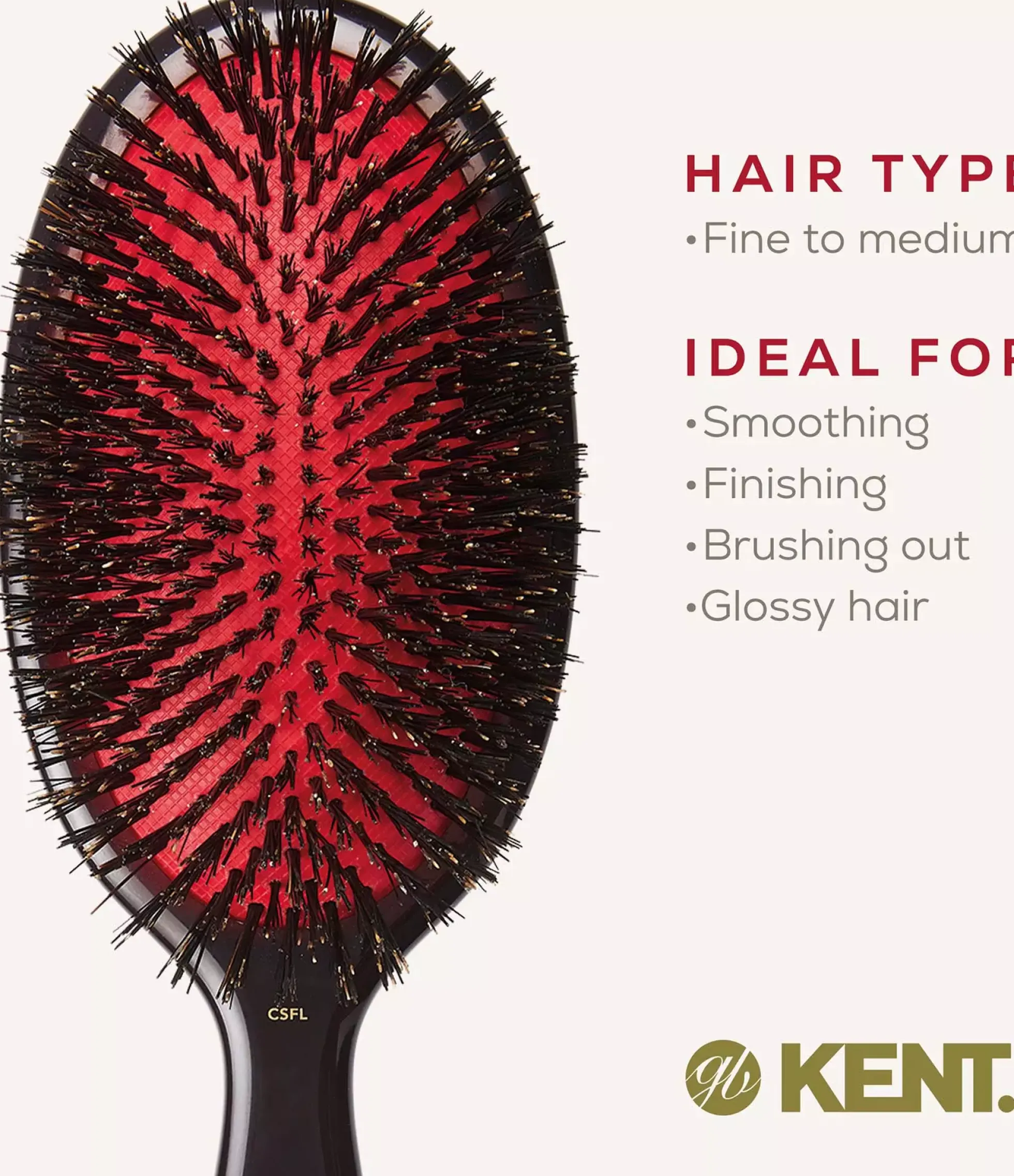 Kent Brushes Classic Shine Large Pure Black Bristle Hairbrush