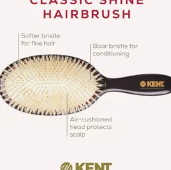 Kent Brushes Classic Shine Large Soft White Pure Bristle Hairbrush