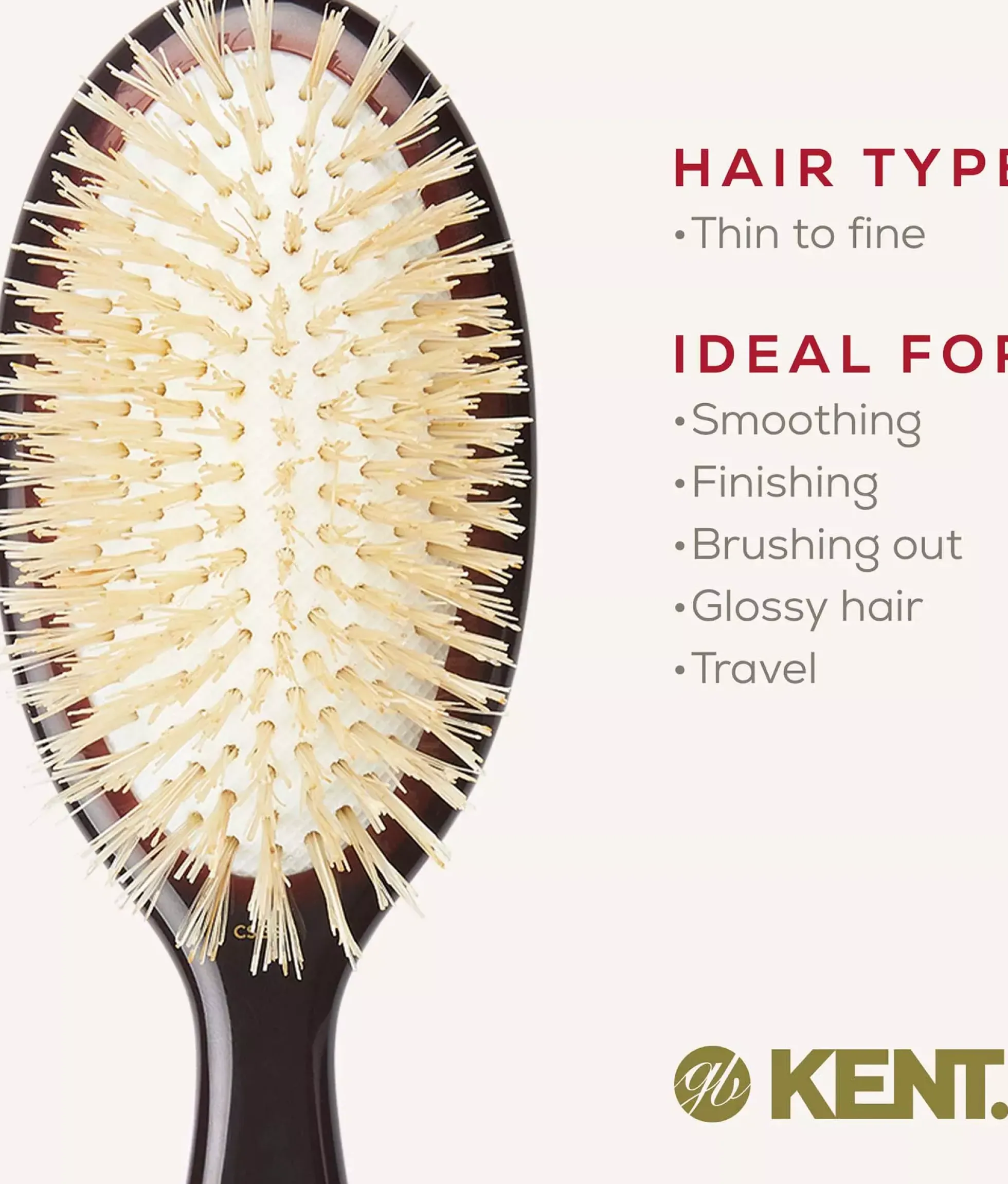 Kent Brushes Classic Shine Small Soft White Pure Bristle Hairbrush
