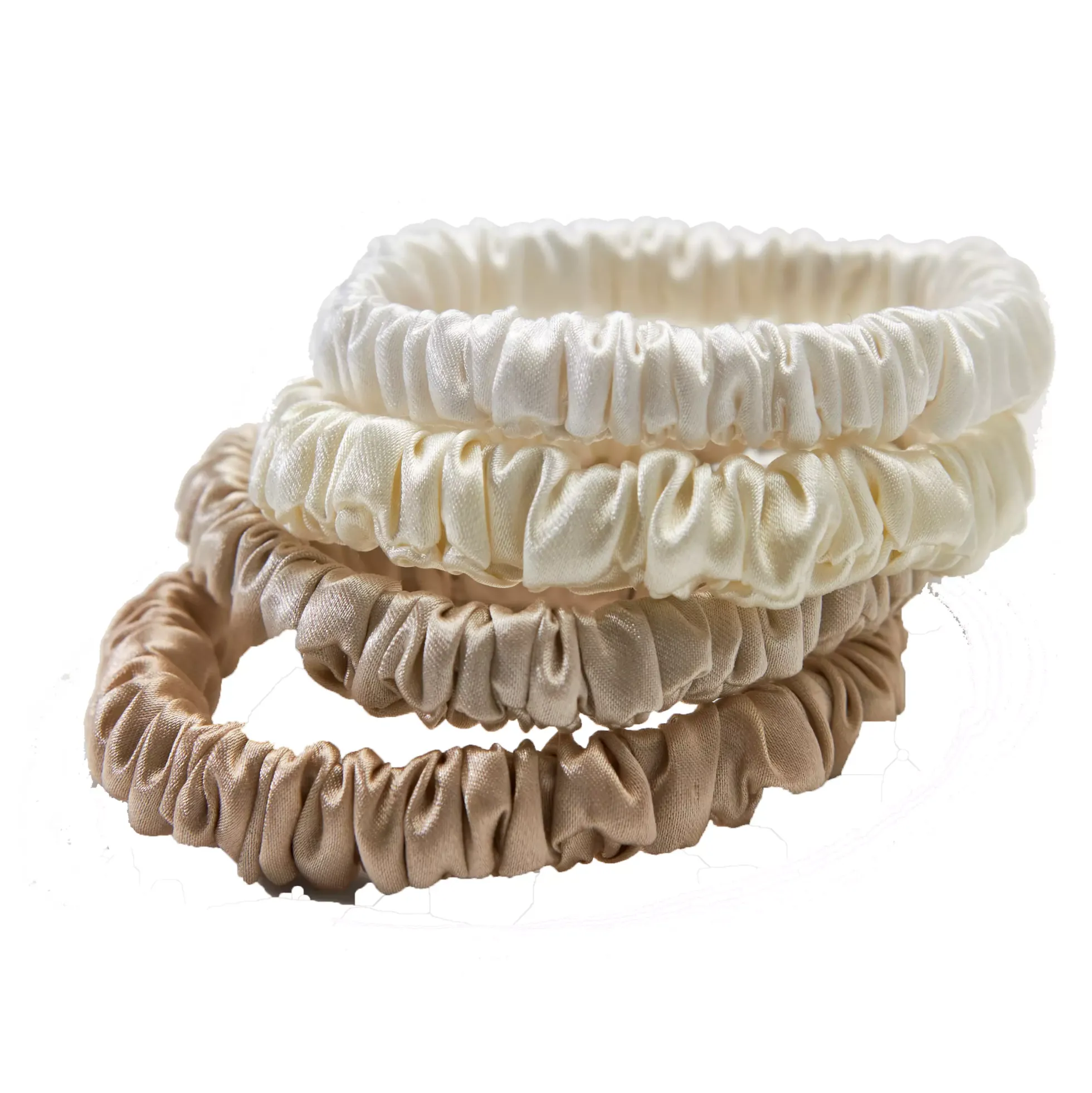 Lenoites Mulberry Silk Skinny Scrunchies White, Cream White