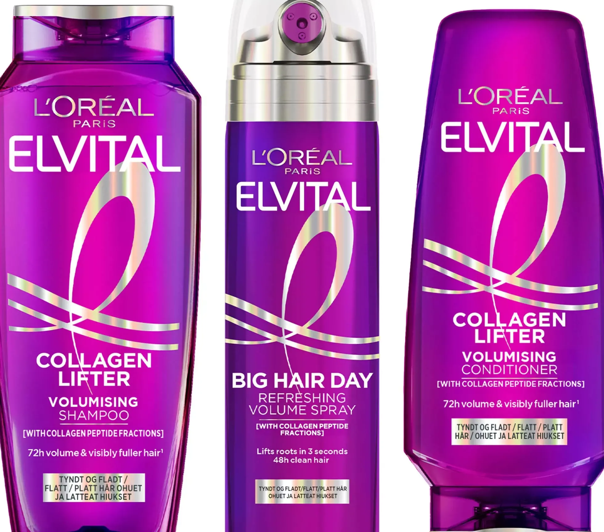 Loreal ParisElvital Collagen Lifter Shampoo 250 ml & Conditioner 200ml & Big Hair Day Refreshing Volume Spray 200 ml