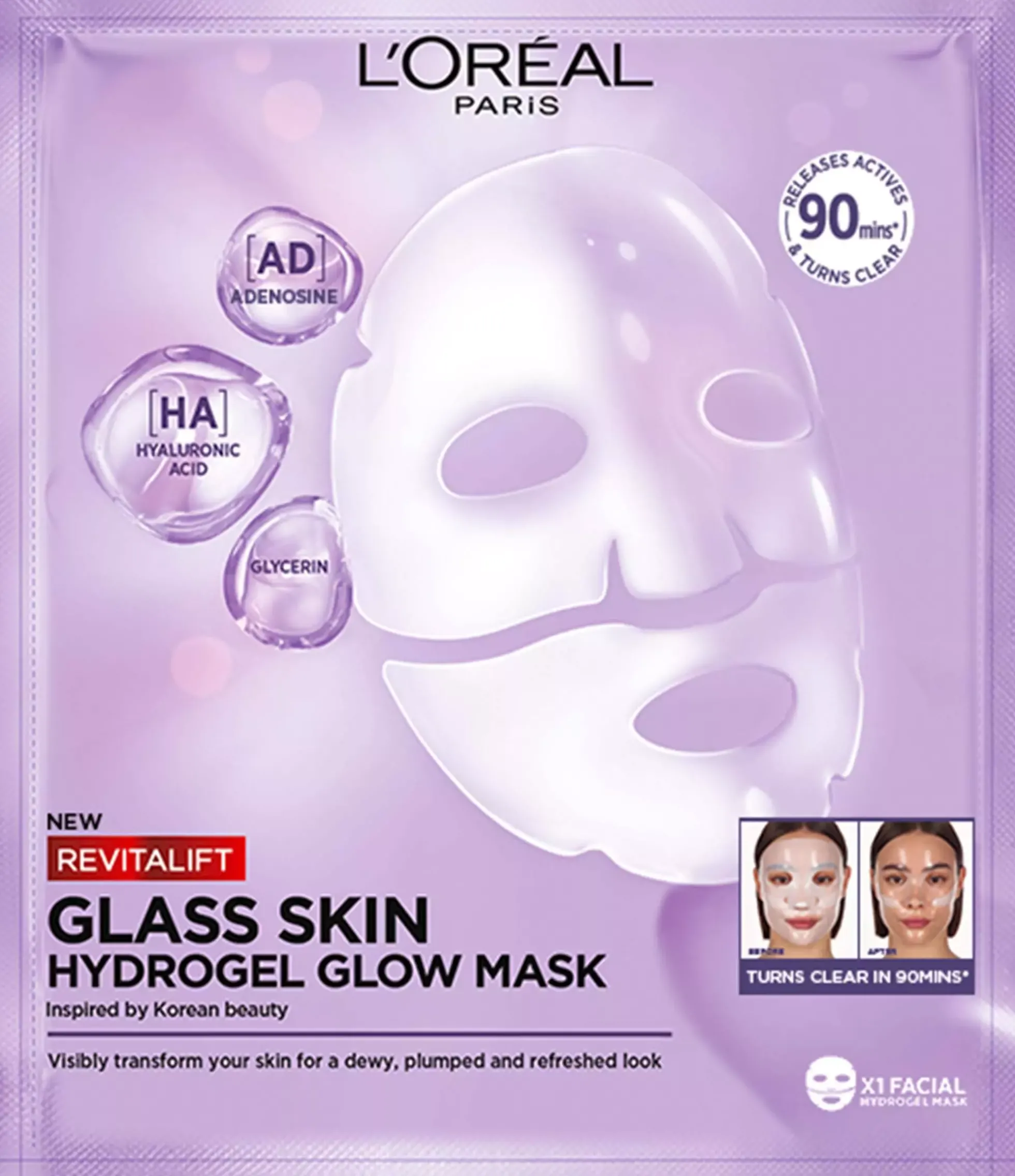 Loreal ParisRevitalift Filler 1,5% Hyaluronic Acid Serum 30 ml & Glass Skin Liquid Cream 50 ml & Hydrogel Glow Mask