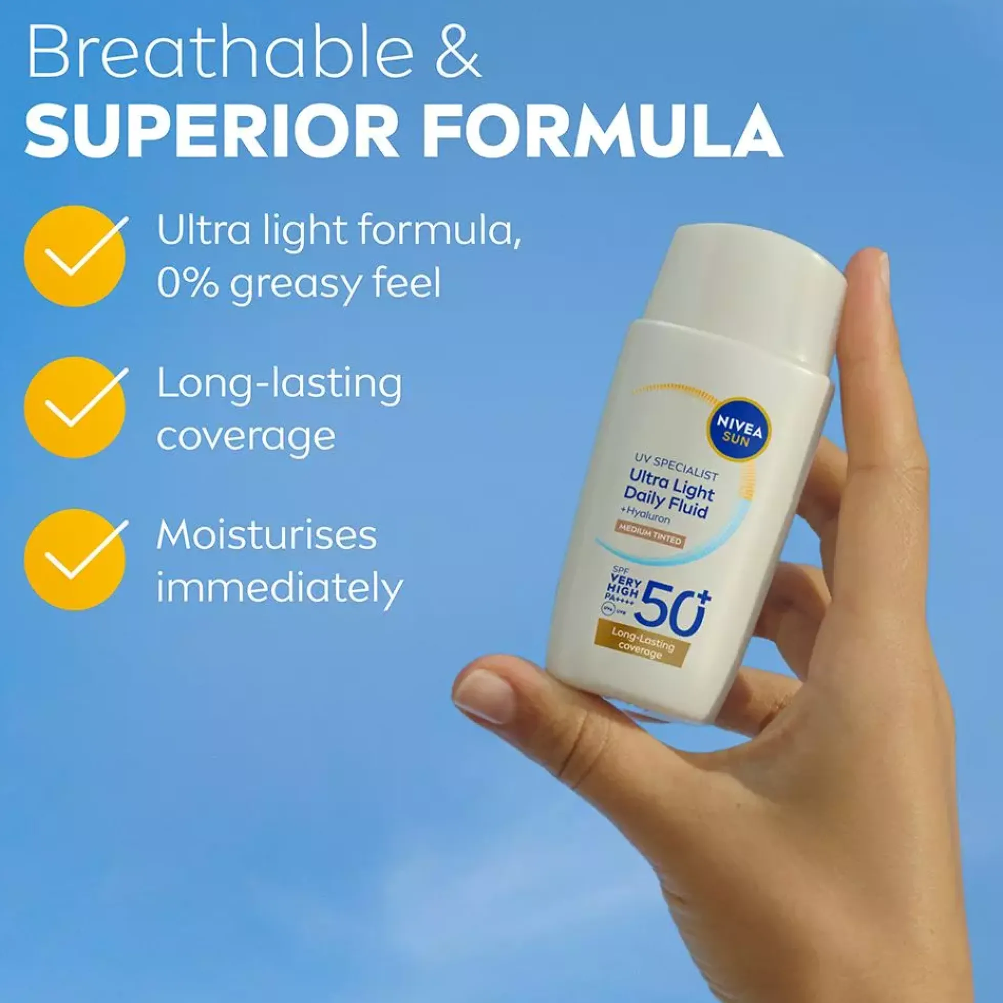 NIVEASUN UV Face Specialist Ultra Light Daily Fluid, Medium Tinted SPF 50+ 40 ml