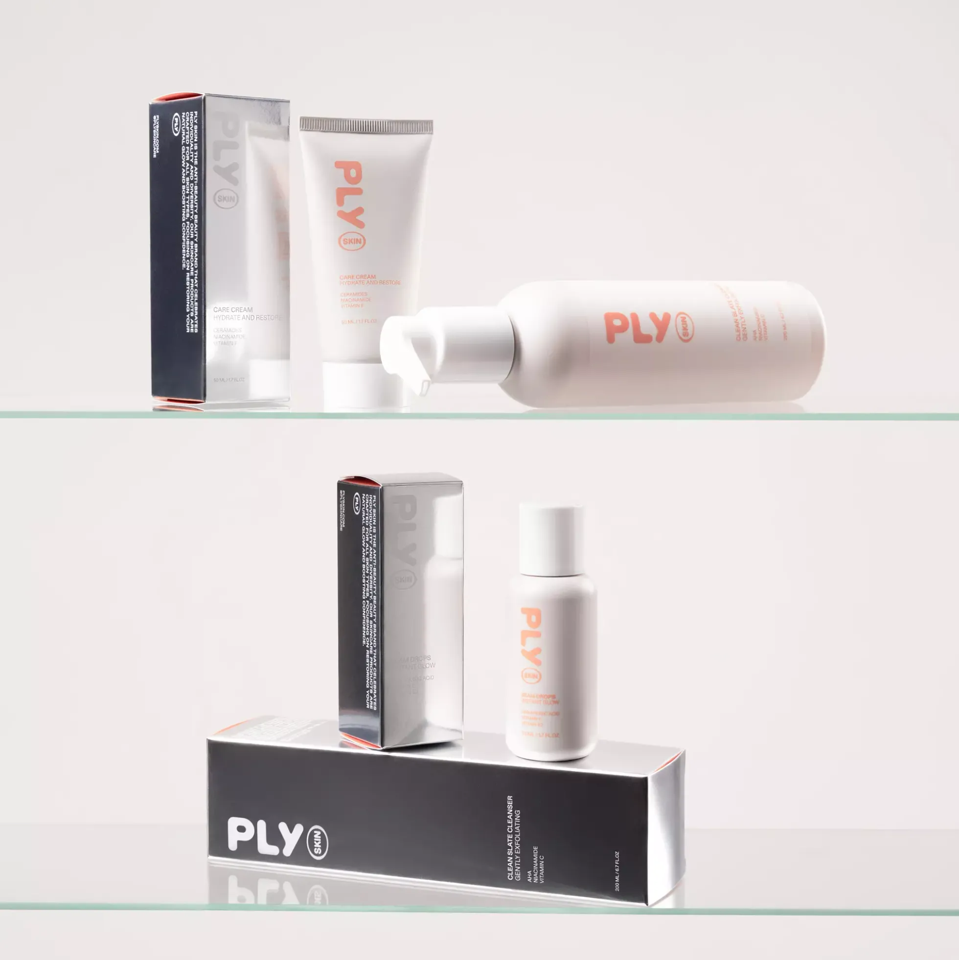PLY Skin Skin Care Cream 50 ml & Skin Beam Drops 50 ml & Skin Clean Slate 200 ml