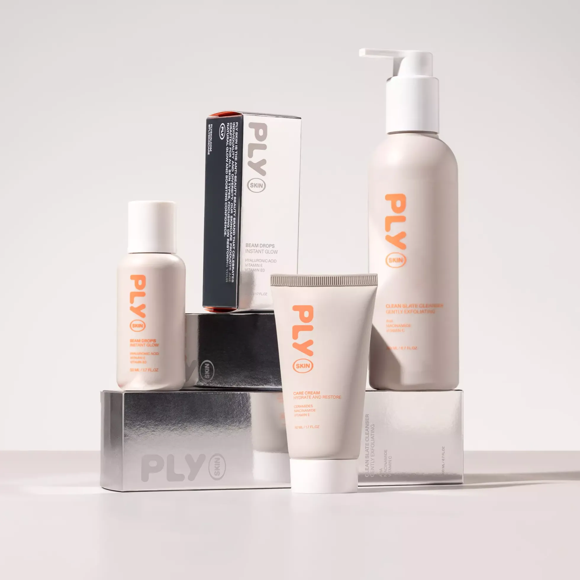 PLY Skin Skin Care Cream 50 ml & Skin Beam Drops 50 ml & Skin Clean Slate 200 ml
