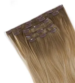 Rapunzel of Sweden Vegan Clip-ins Straight / Medium Volume / 5 pieces 50 cm Brown Ash Blonde Balayage B5.1/7.3