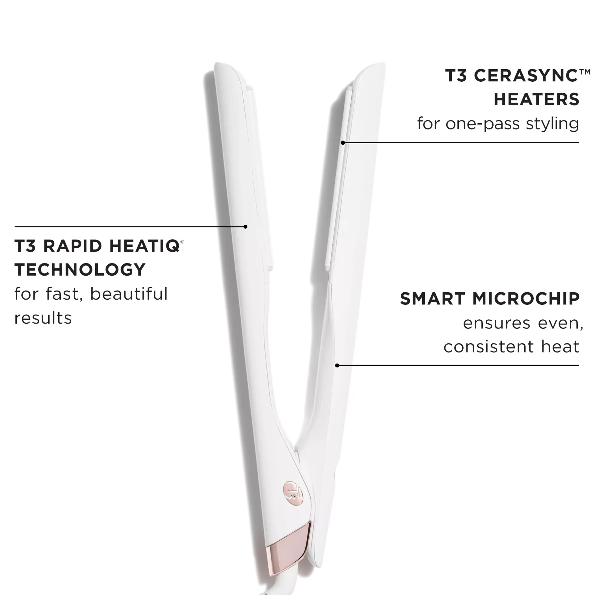 T3 Lucea 25mm Professional Straightening & Styling Flat Iron White/Rose Gold