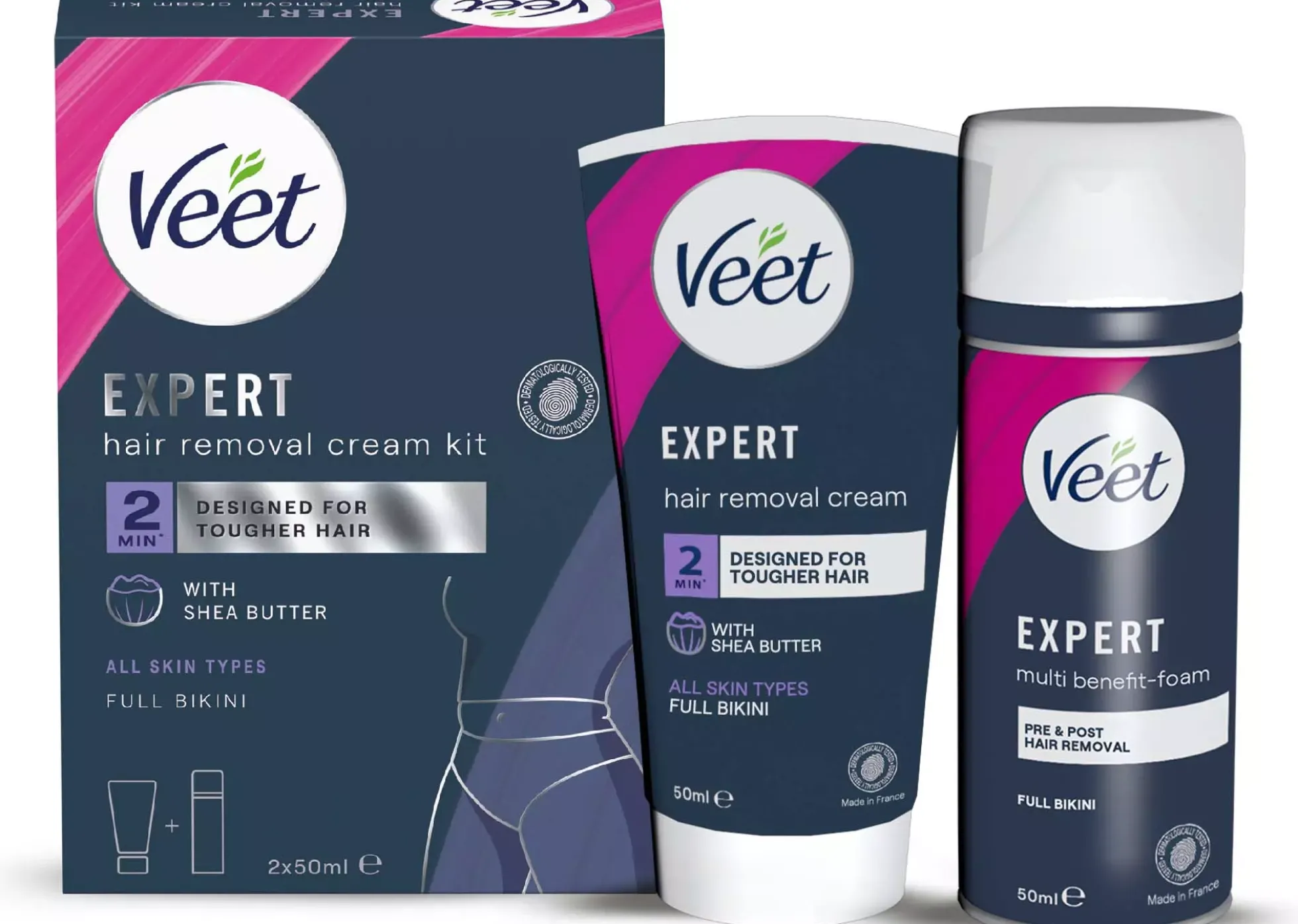 Veet Expert Hair Removal Cream Kit All Skin Types Full Bikini 100 ml