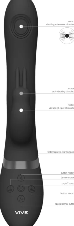 VIVEVIVE Rini Pulse Wave & Vibrating Double Penetration Rabbit Black