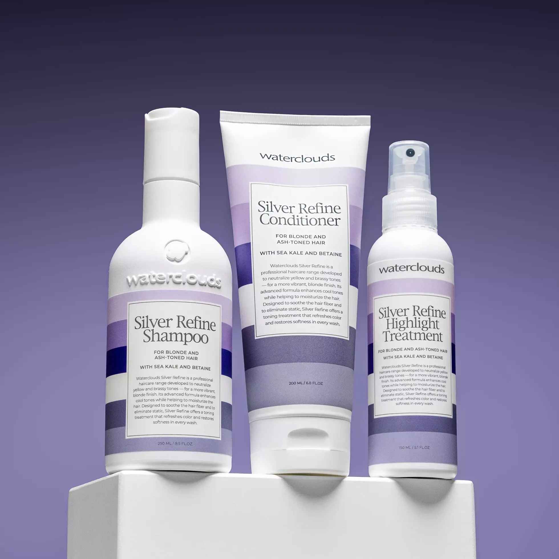 WatercloudsSilver Refine Shampoo 250 ml & Conditioner 200 ml & Highlight Treatment 150 ml