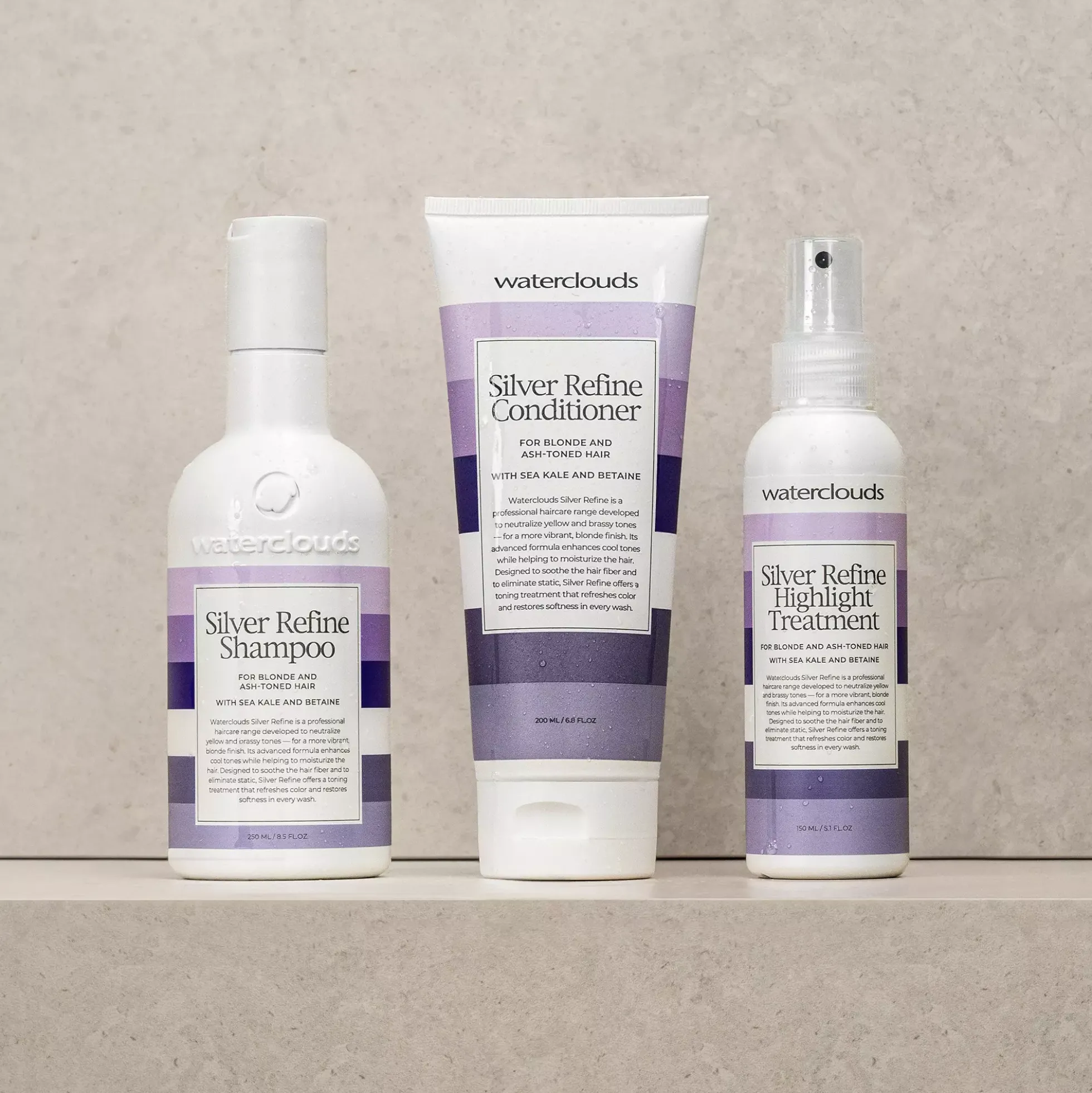 WatercloudsSilver Refine Shampoo 250 ml & Conditioner 200 ml & Highlight Treatment 150 ml