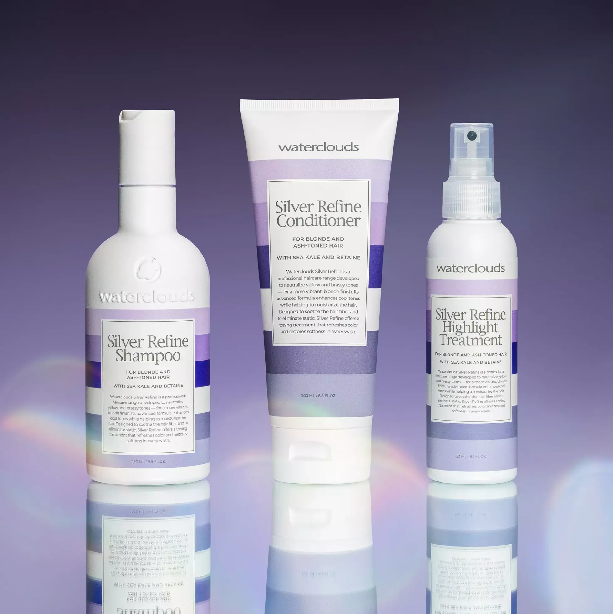 WatercloudsSilver Refine Shampoo 250 ml & Conditioner 200 ml & Highlight Treatment 150 ml
