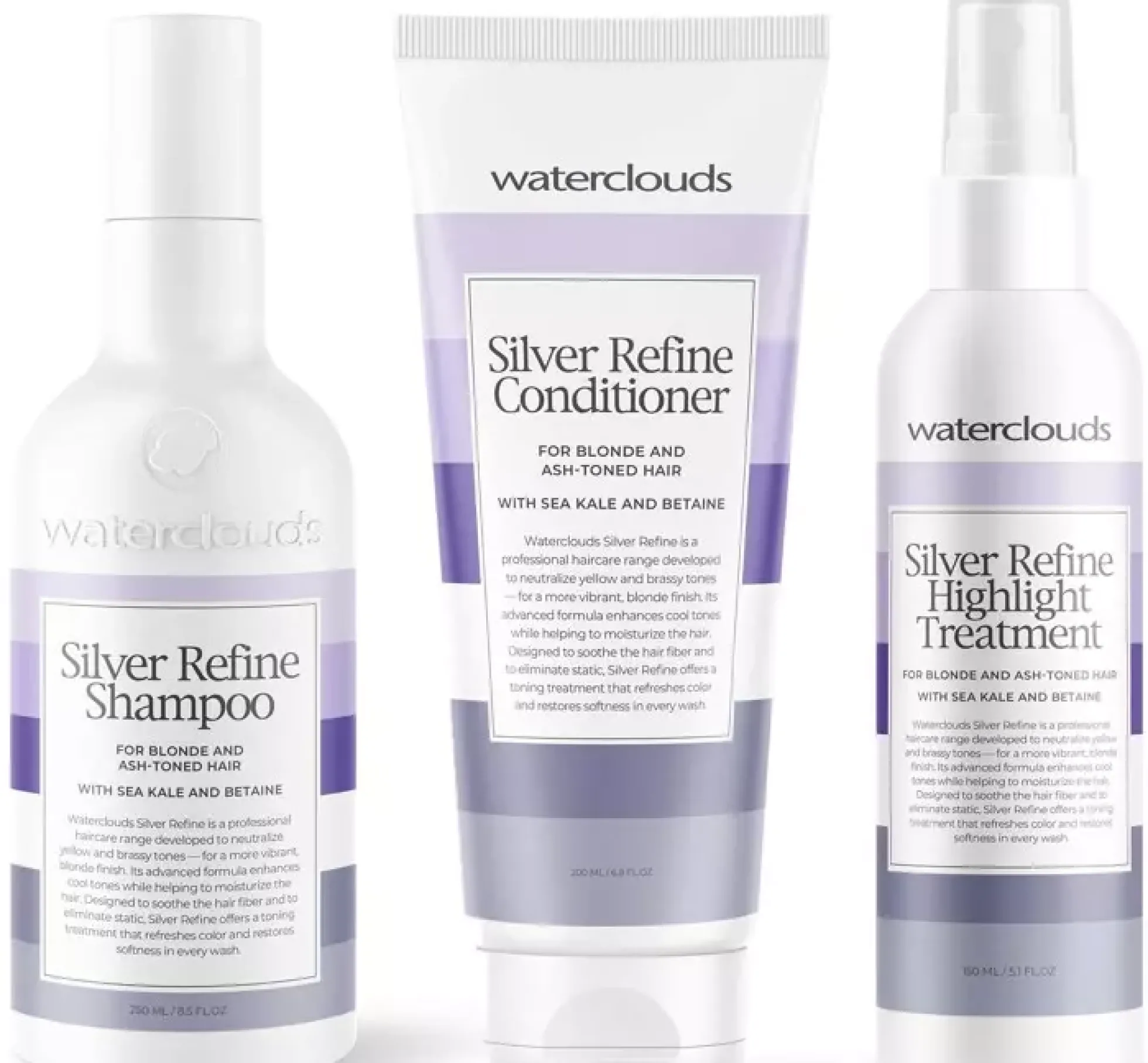WatercloudsSilver Refine Shampoo 250 ml & Conditioner 200 ml & Highlight Treatment 150 ml